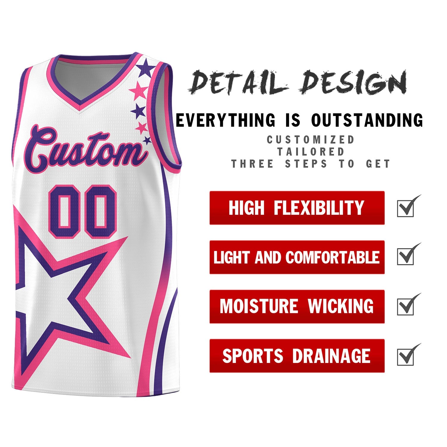 Custom White Shoulder Stars Graffiti Pattern Sets Basketball Jersey