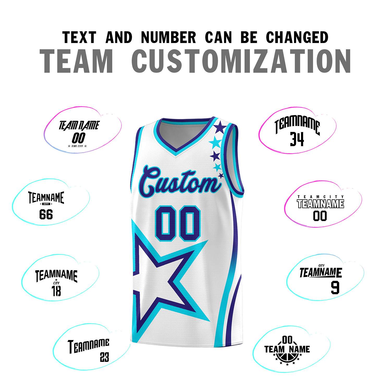 Custom White Shoulder Stars Graffiti Pattern Sets Basketball Jersey