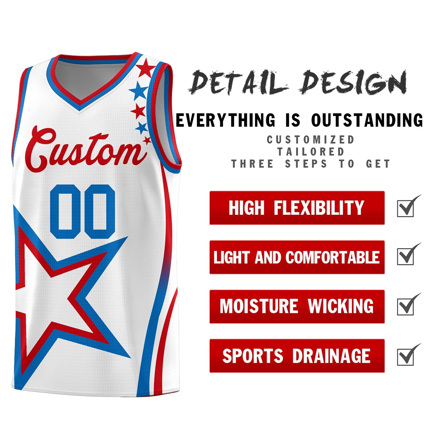 Custom White Shoulder Stars Graffiti Pattern Sets Basketball Jersey