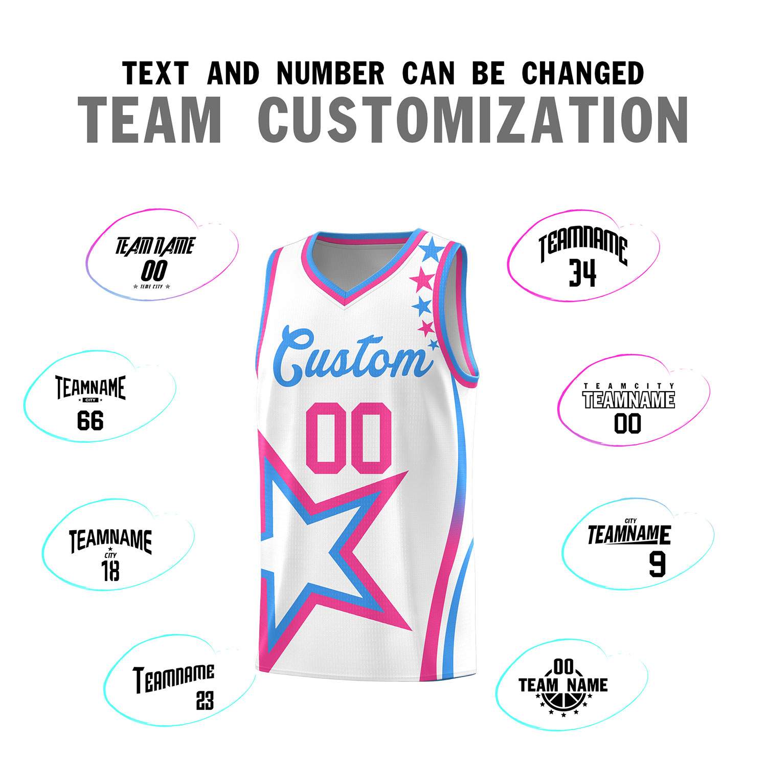 Custom White Shoulder Stars Graffiti Pattern Sets Basketball Jersey