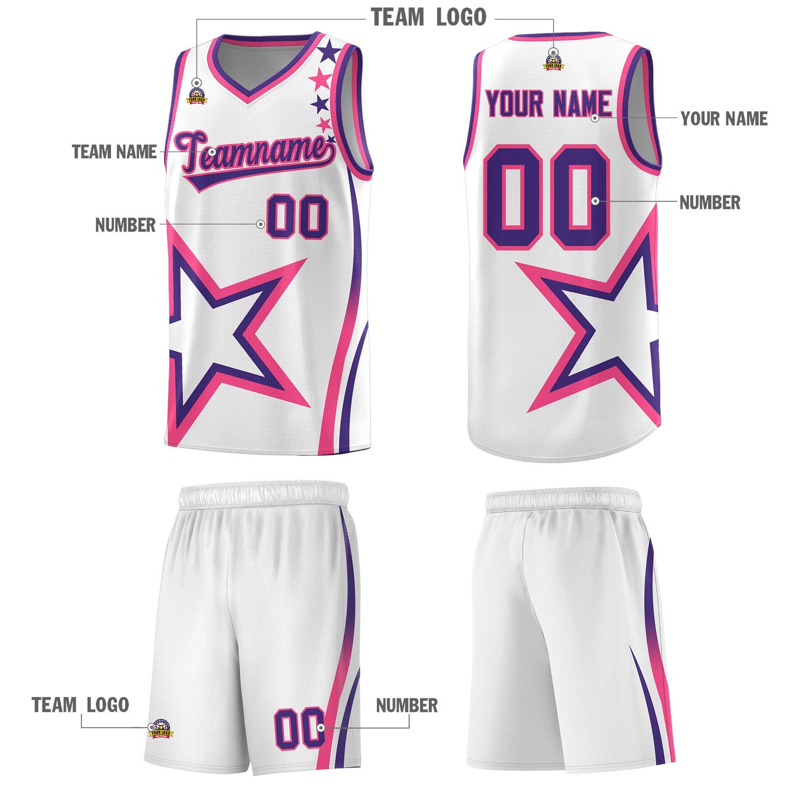 Custom White Shoulder Stars Graffiti Pattern Sets Basketball Jersey