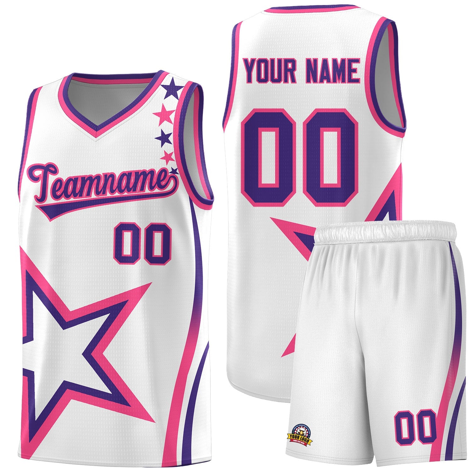 Custom White Shoulder Stars Graffiti Pattern Sets Basketball Jersey