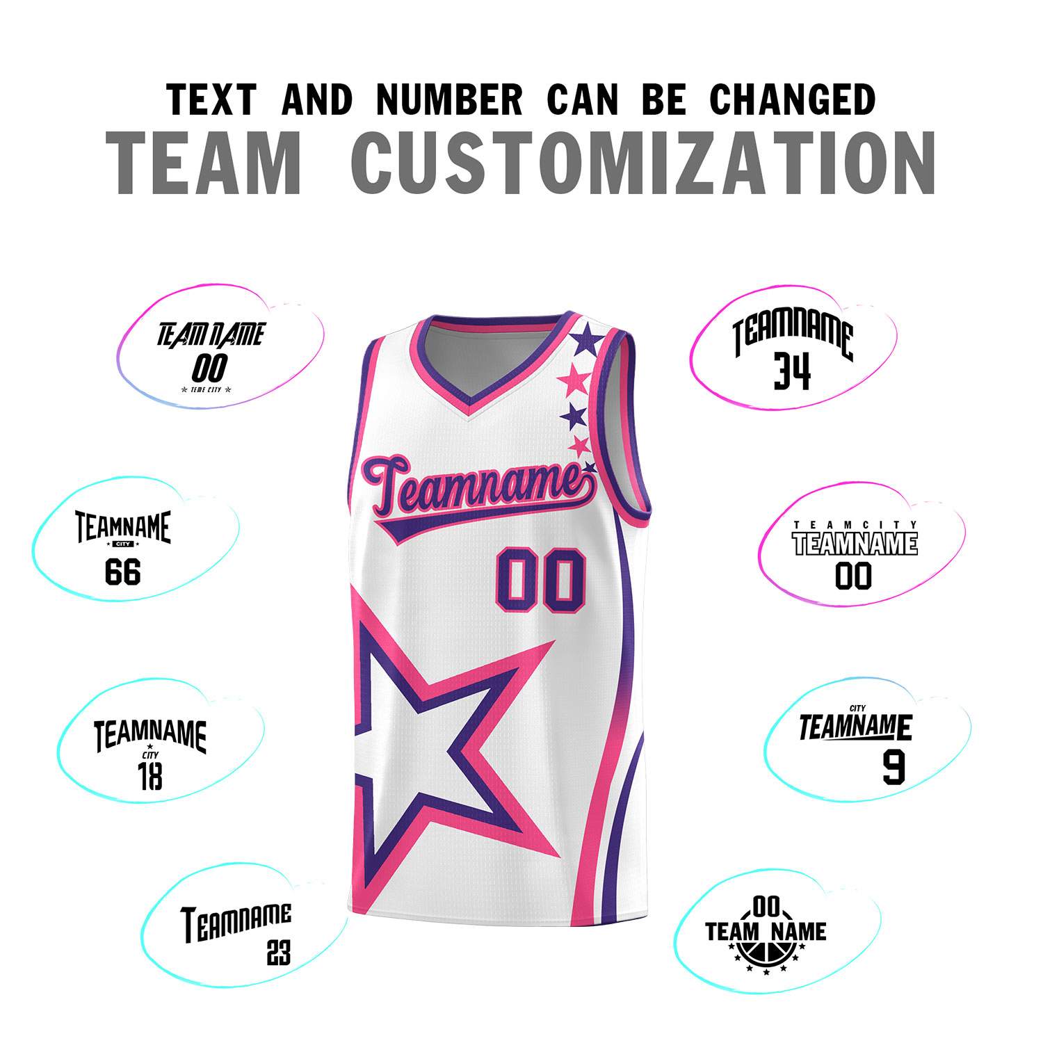 Custom White Shoulder Stars Graffiti Pattern Sets Basketball Jersey