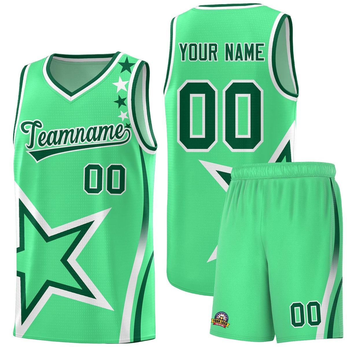 Custom Green Shoulder Stars Graffiti Pattern Sets Basketball Jersey