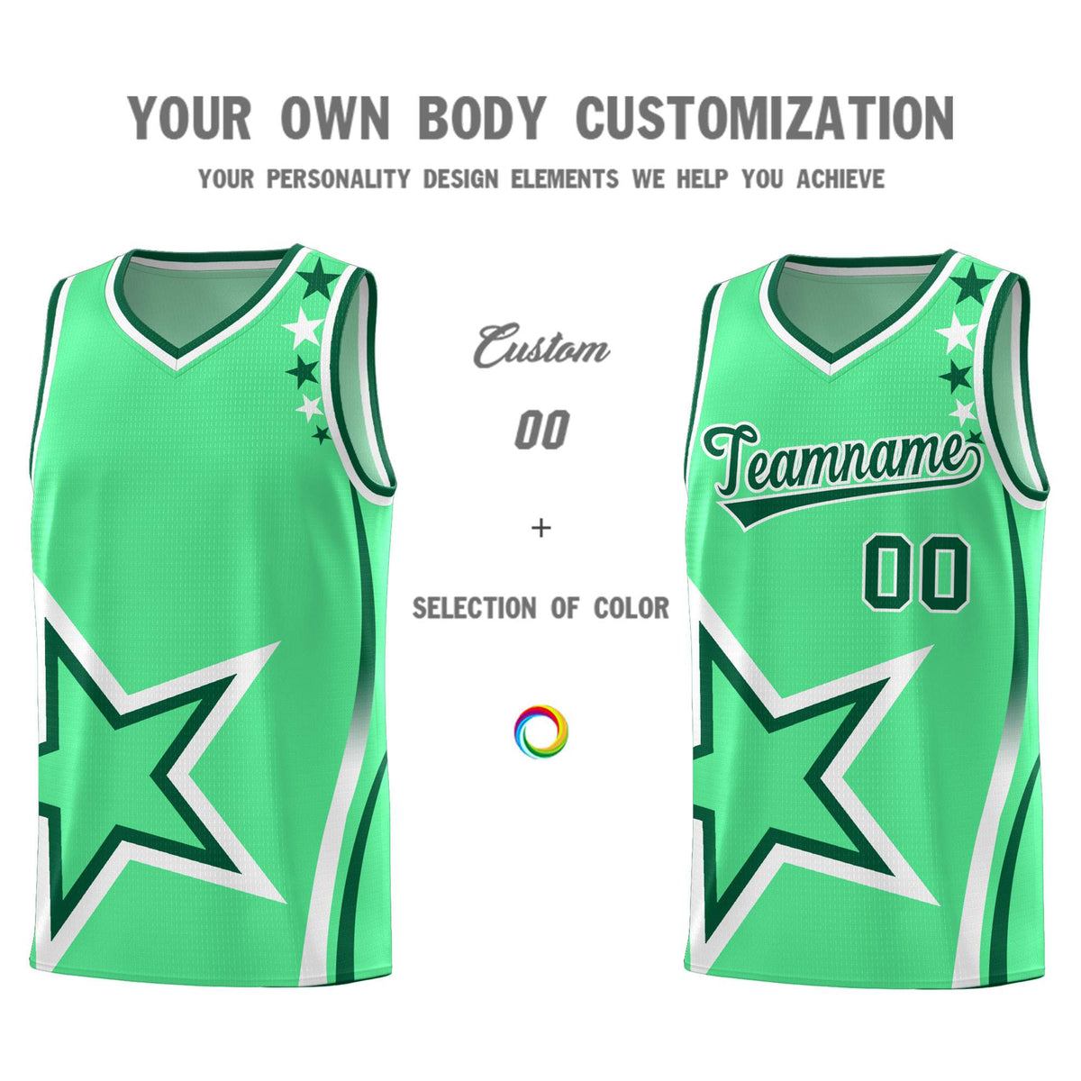 Custom Green Shoulder Stars Graffiti Pattern Sets Basketball Jersey