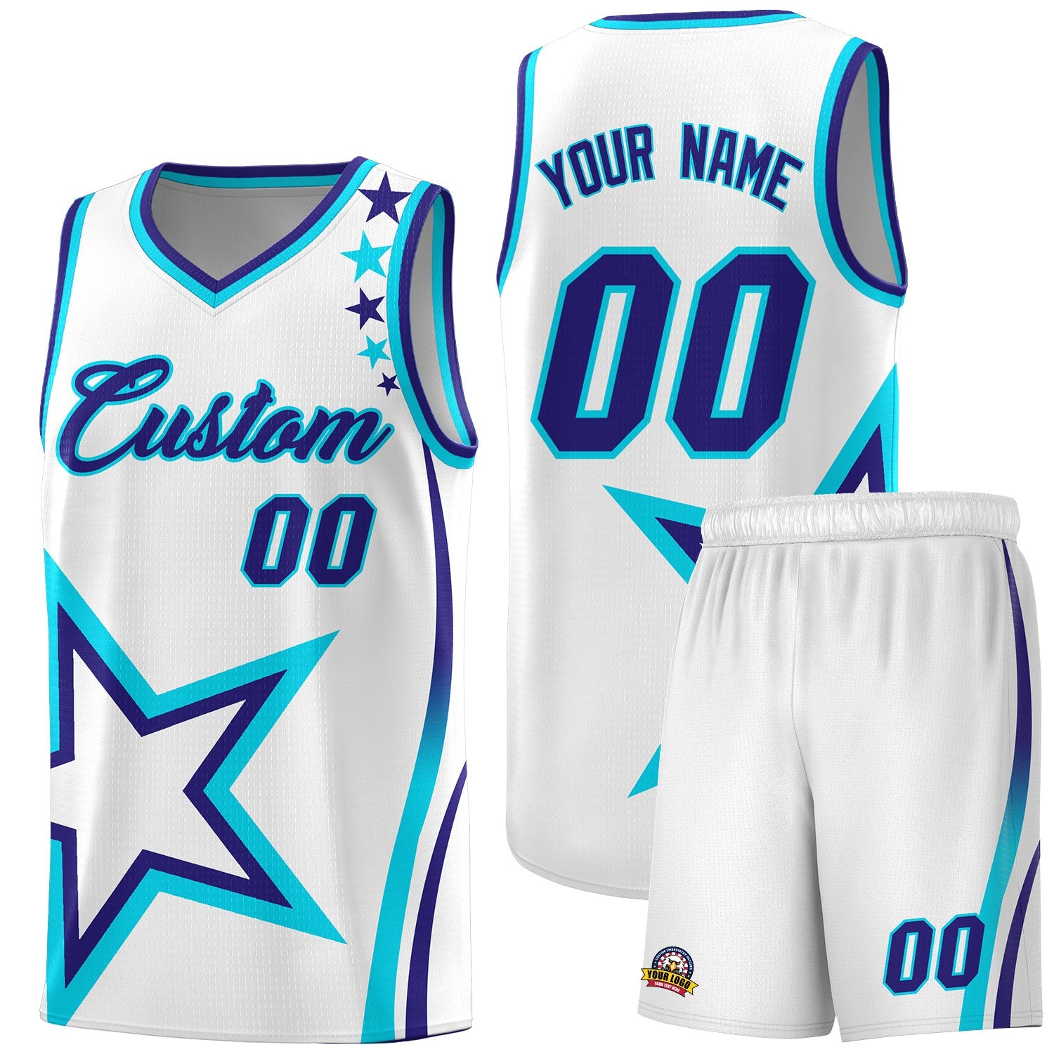 Custom White Shoulder Stars Graffiti Pattern Sets Basketball Jersey