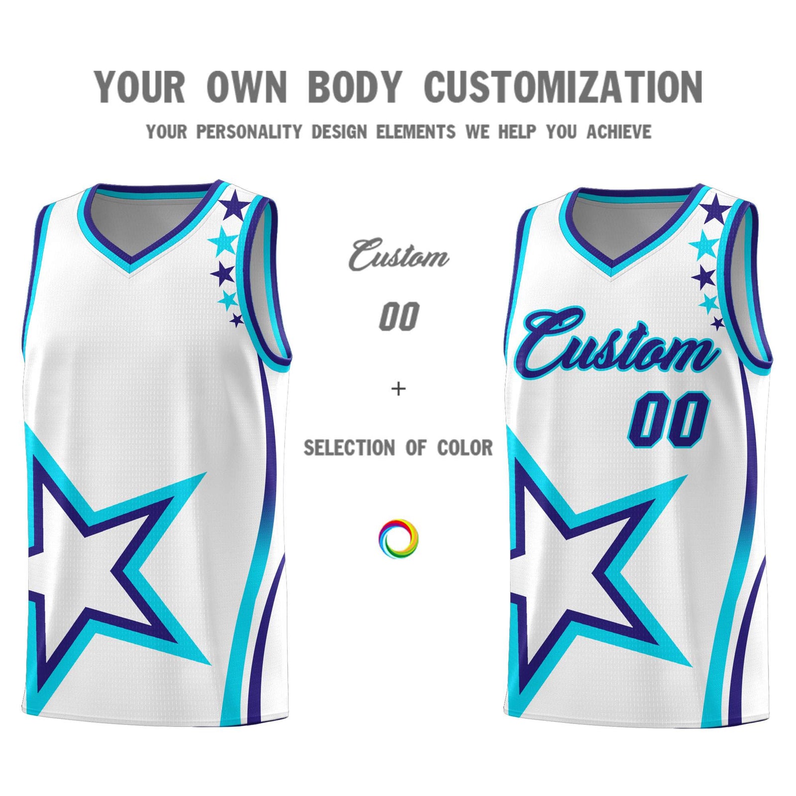 Custom White Shoulder Stars Graffiti Pattern Sets Basketball Jersey