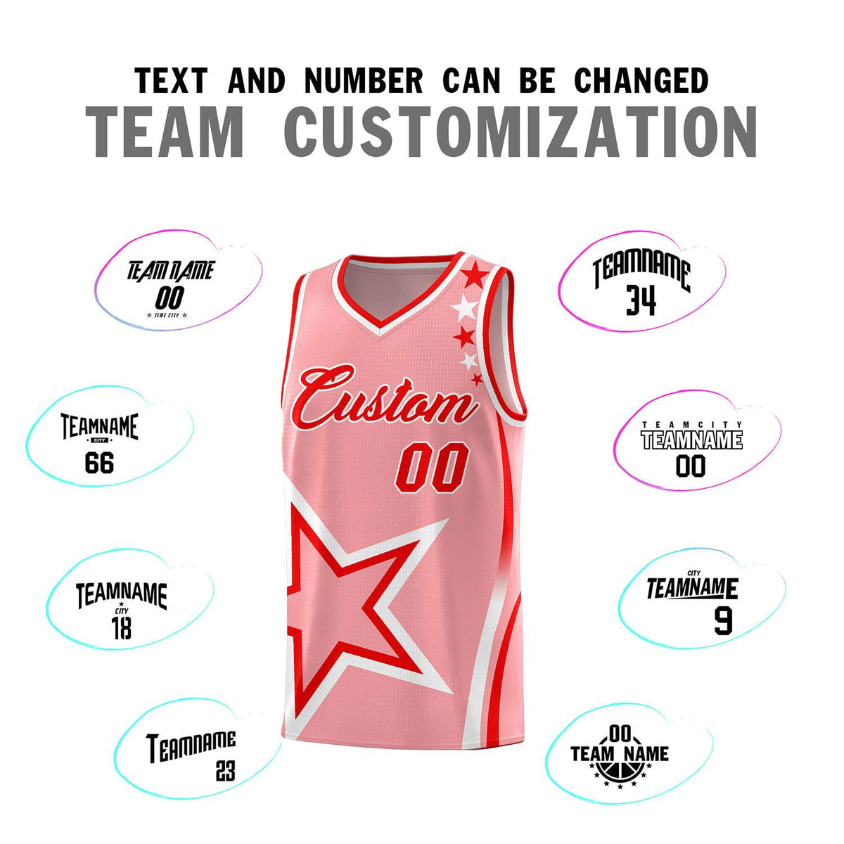 Custom Light Pink Shoulder Stars Graffiti Pattern Sets Basketball Jersey