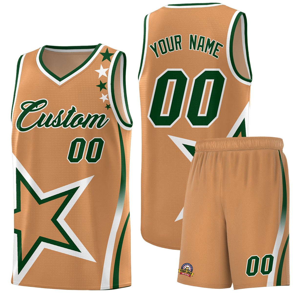 Custom Light Brown Shoulder Stars Graffiti Pattern Sets Basketball Jersey
