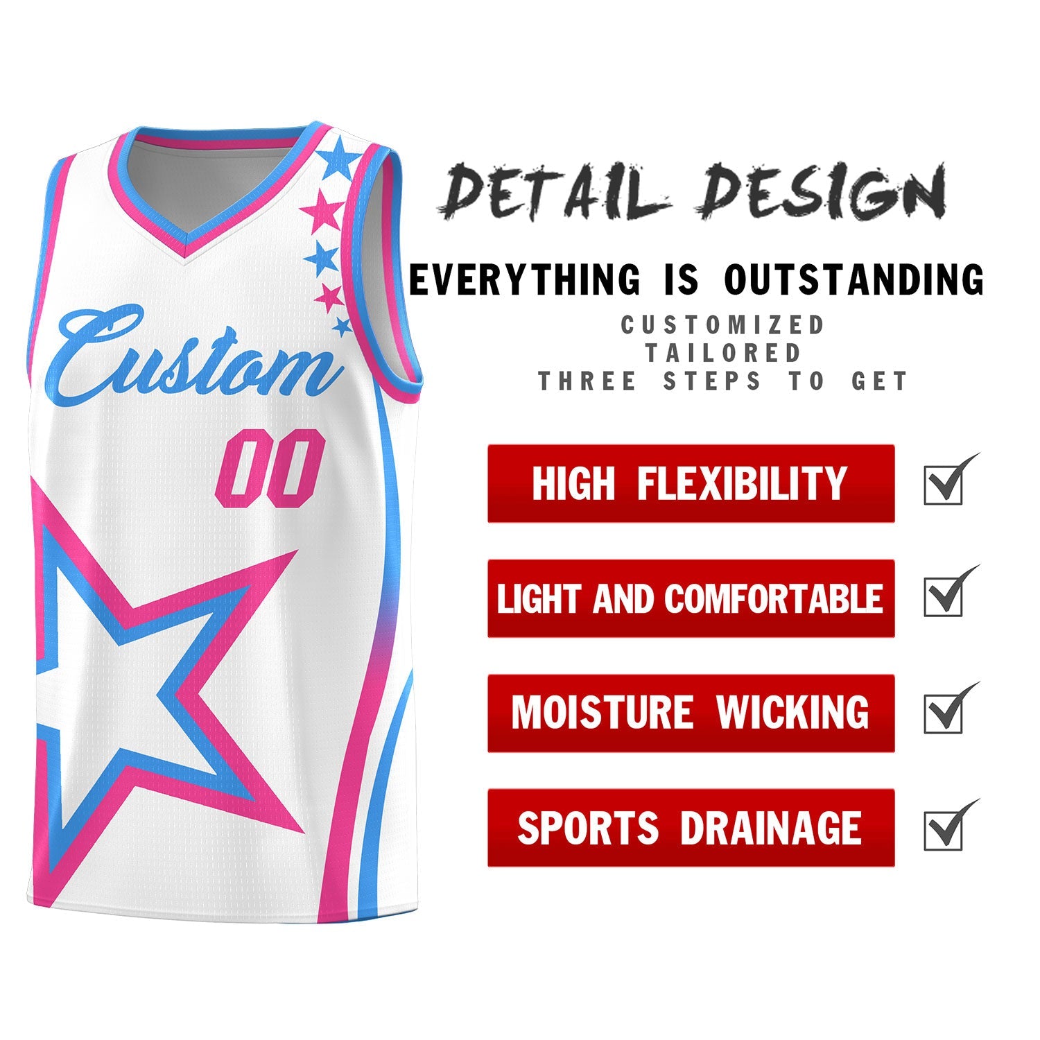 Custom White Shoulder Stars Graffiti Pattern Sets Basketball Jersey