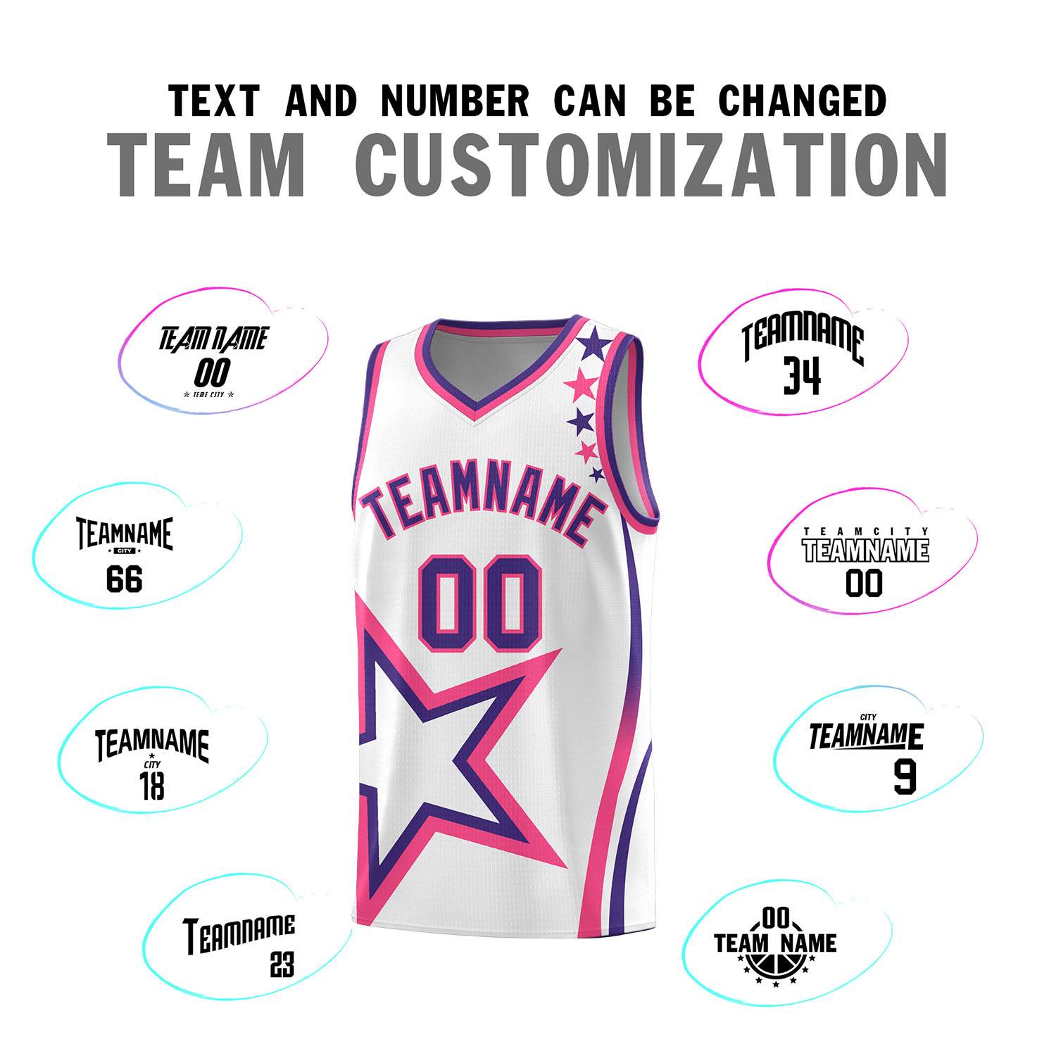 Custom White Shoulder Stars Graffiti Pattern Sets Basketball Jersey