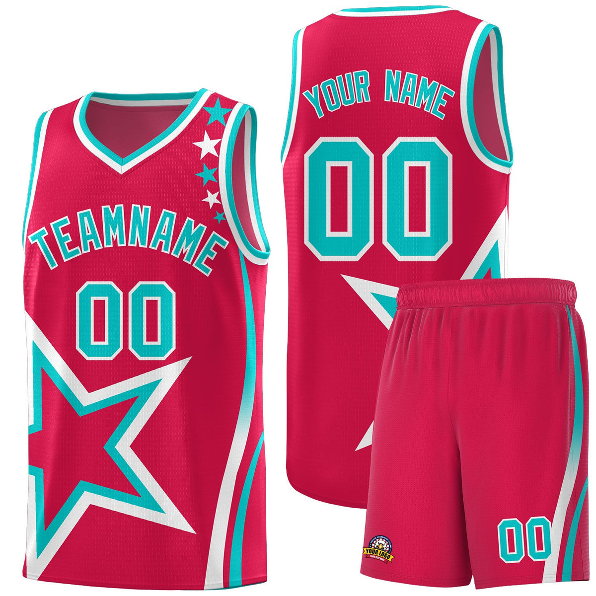 Custom Red Shoulder Stars Graffiti Pattern Sets Basketball Jersey