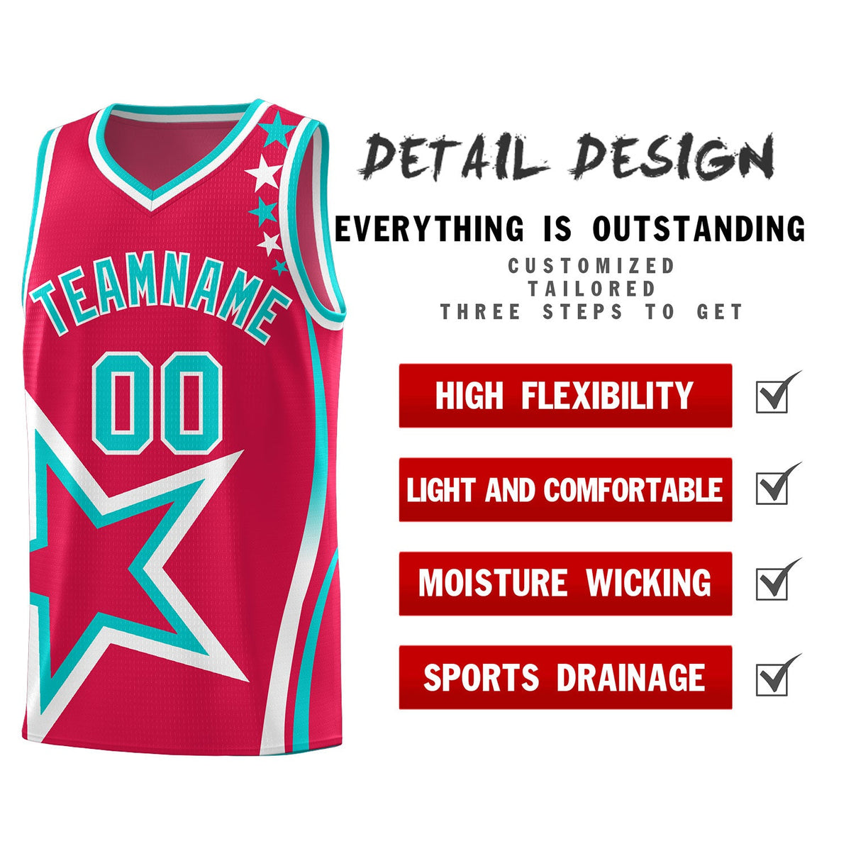 Custom Red Shoulder Stars Graffiti Pattern Sets Basketball Jersey