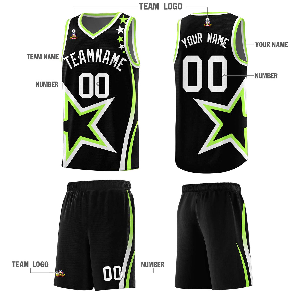 Custom Black Shoulder Stars Graffiti Pattern Sets Basketball Jersey
