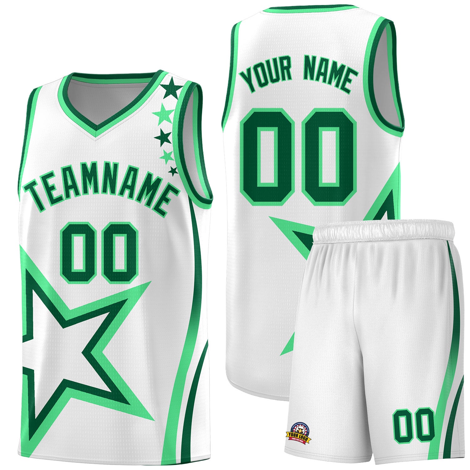 Custom White Shoulder Stars Graffiti Pattern Sets Basketball Jersey