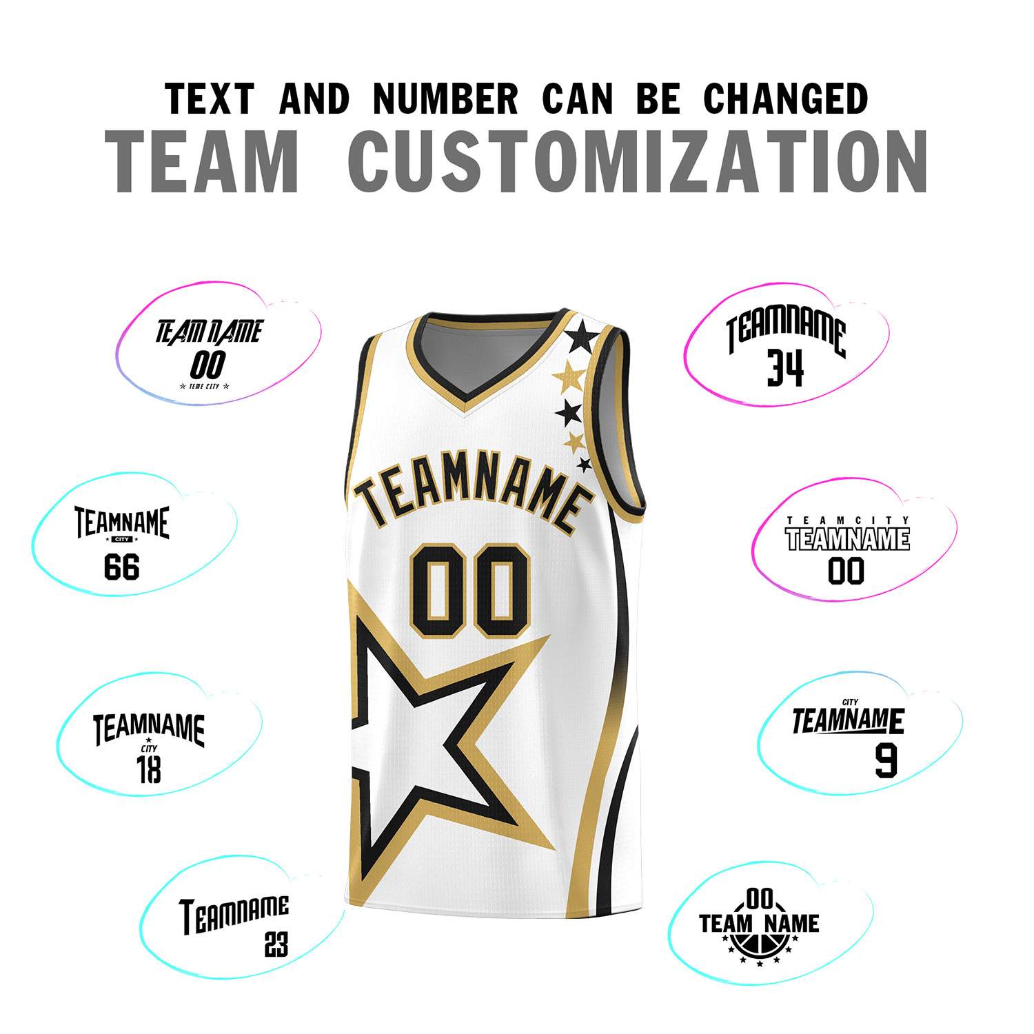 Custom White Shoulder Stars Graffiti Pattern Sets Basketball Jersey
