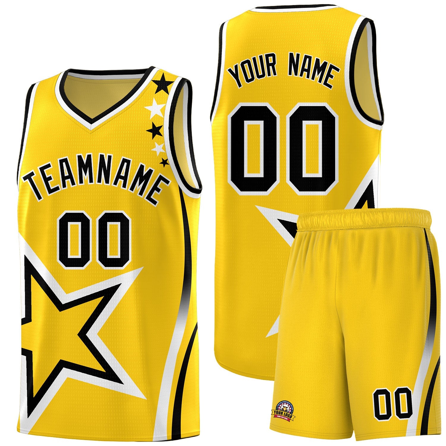 Custom Gold Shoulder Stars Graffiti Pattern Sets Basketball Jersey