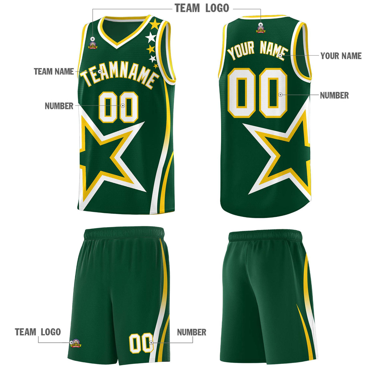 Custom Hunter Green Shoulder Stars Graffiti Pattern Sets Basketball Jersey