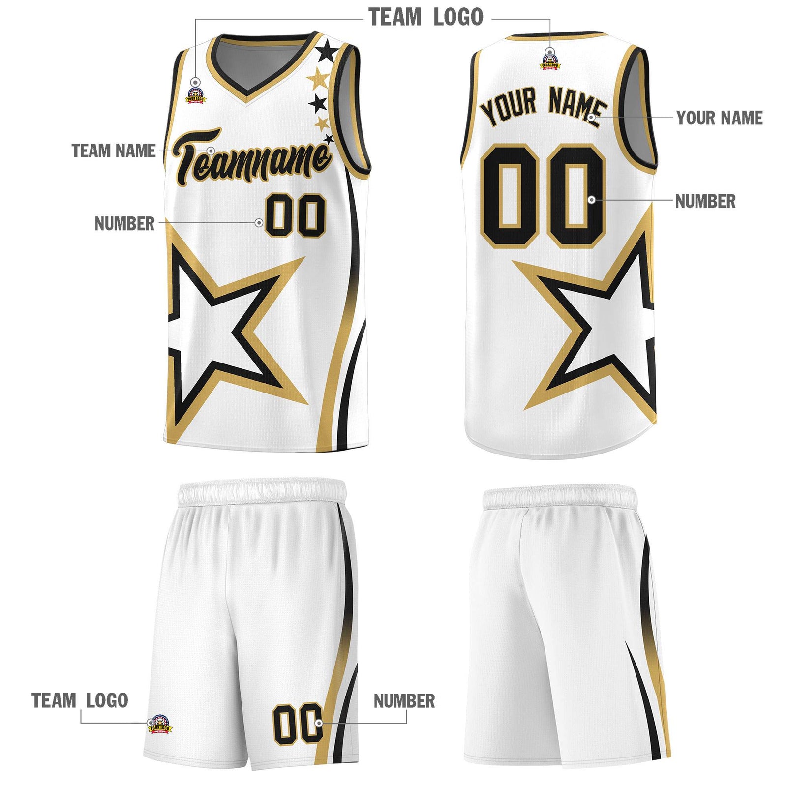 Custom White Shoulder Stars Graffiti Pattern Sets Basketball Jersey