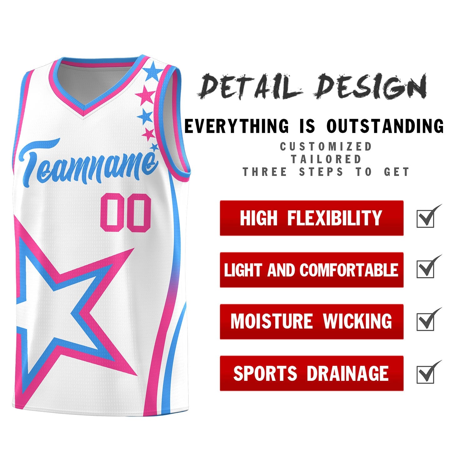 Custom White Shoulder Stars Graffiti Pattern Sets Basketball Jersey