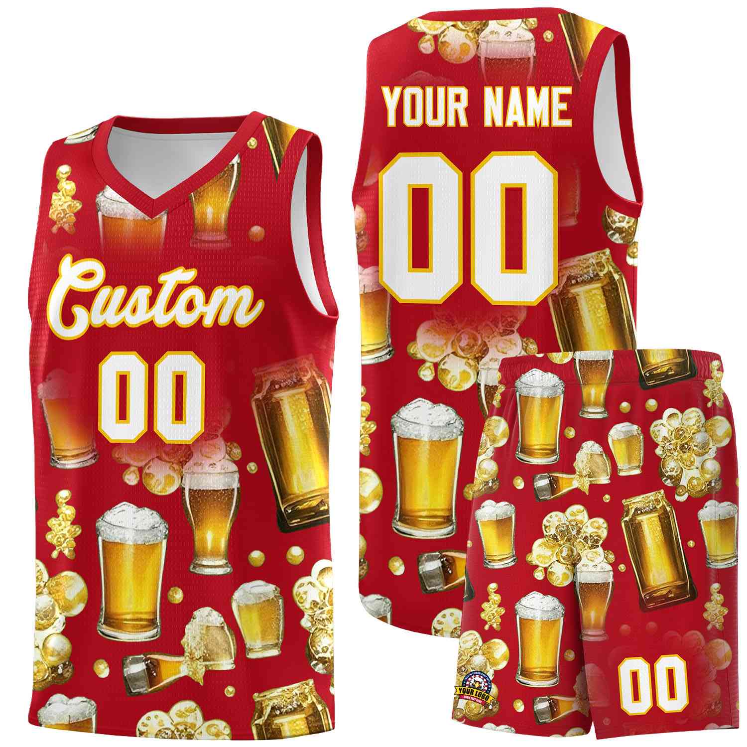 Custom Red National Beer Day Personalized Beer Bubble Basketball Jersey | Perfect for parties | Dye-sublimation printing | KXKSHOP