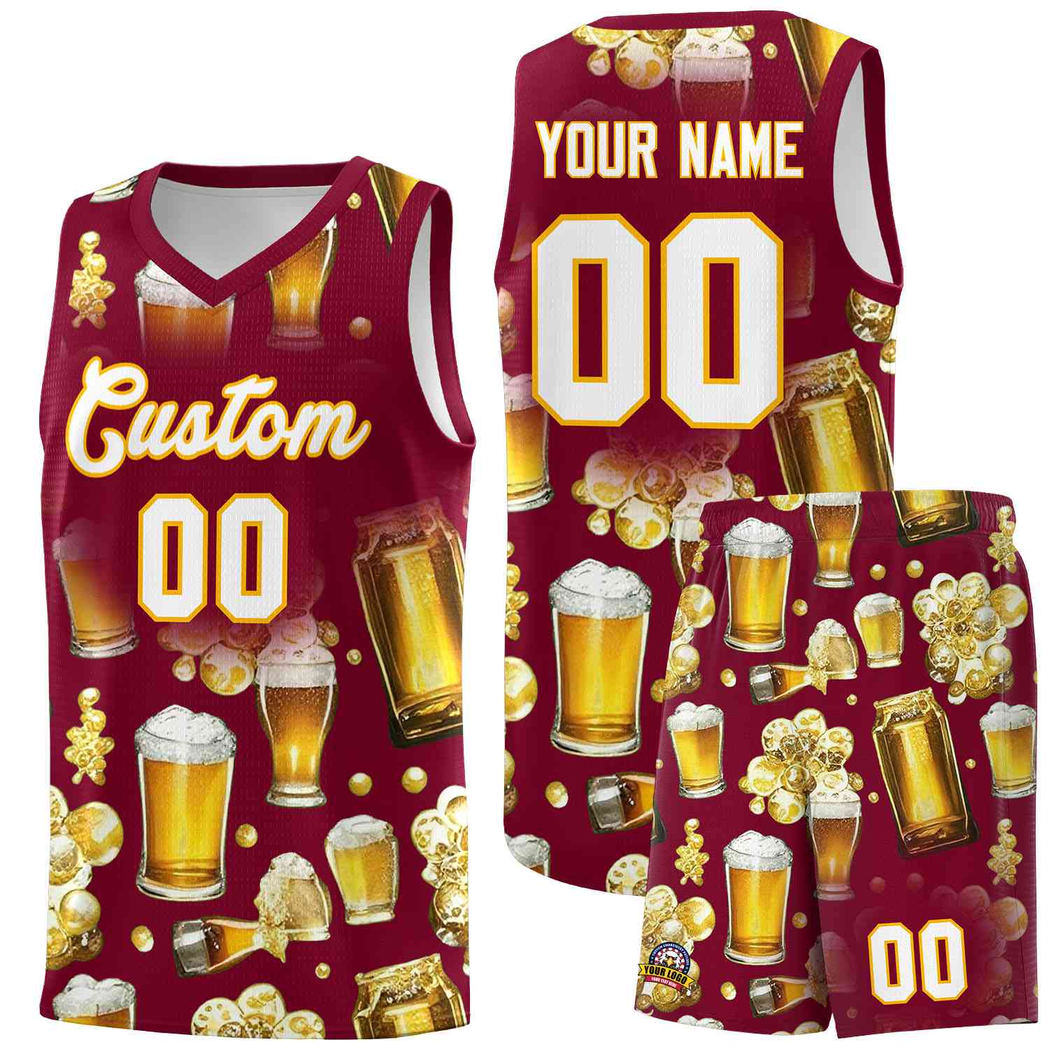 Custom Crimson National Beer Day Personalized Beer Bubble Basketball Jersey | Perfect for parties | Dye-sublimation printing | KXKSHOP