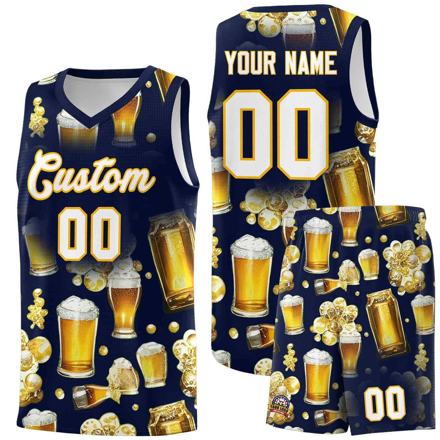 Custom Navy National Beer Day Personalized Beer Bubble Basketball Jersey | Perfect for parties | Dye-sublimation printing | KXKSHOP