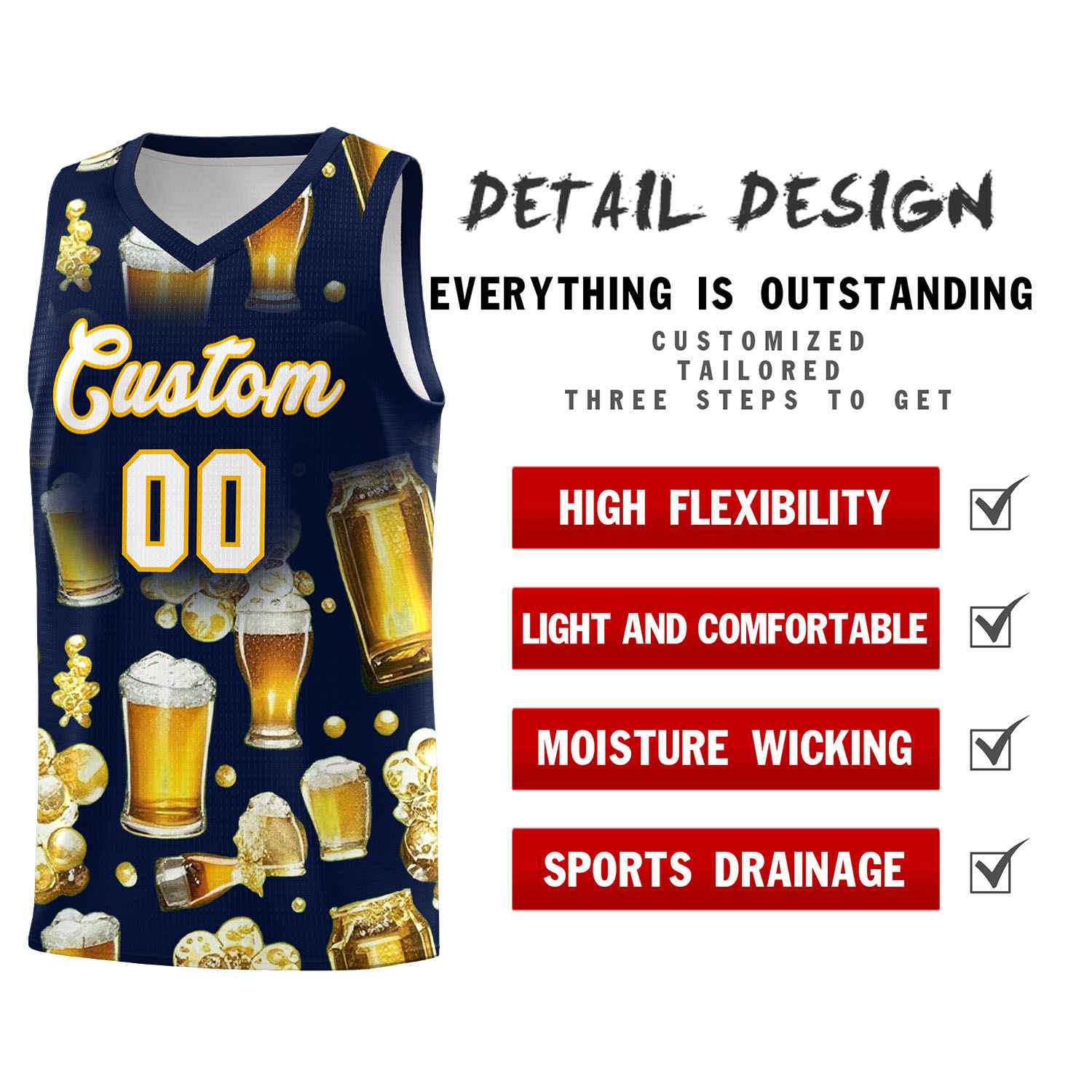 Custom Navy National Beer Day Personalized Beer Bubble Basketball Jersey | Perfect for parties | Dye-sublimation printing | KXKSHOP
