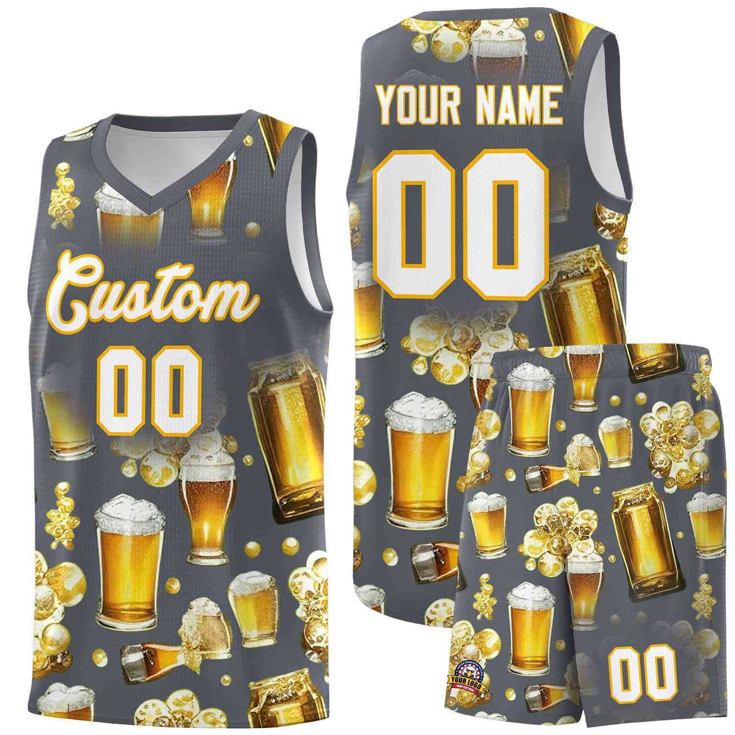 Custom Gray National Beer Day Personalized Beer Bubble Basketball Jersey | Perfect for parties | Dye-sublimation printing | KXKSHOP