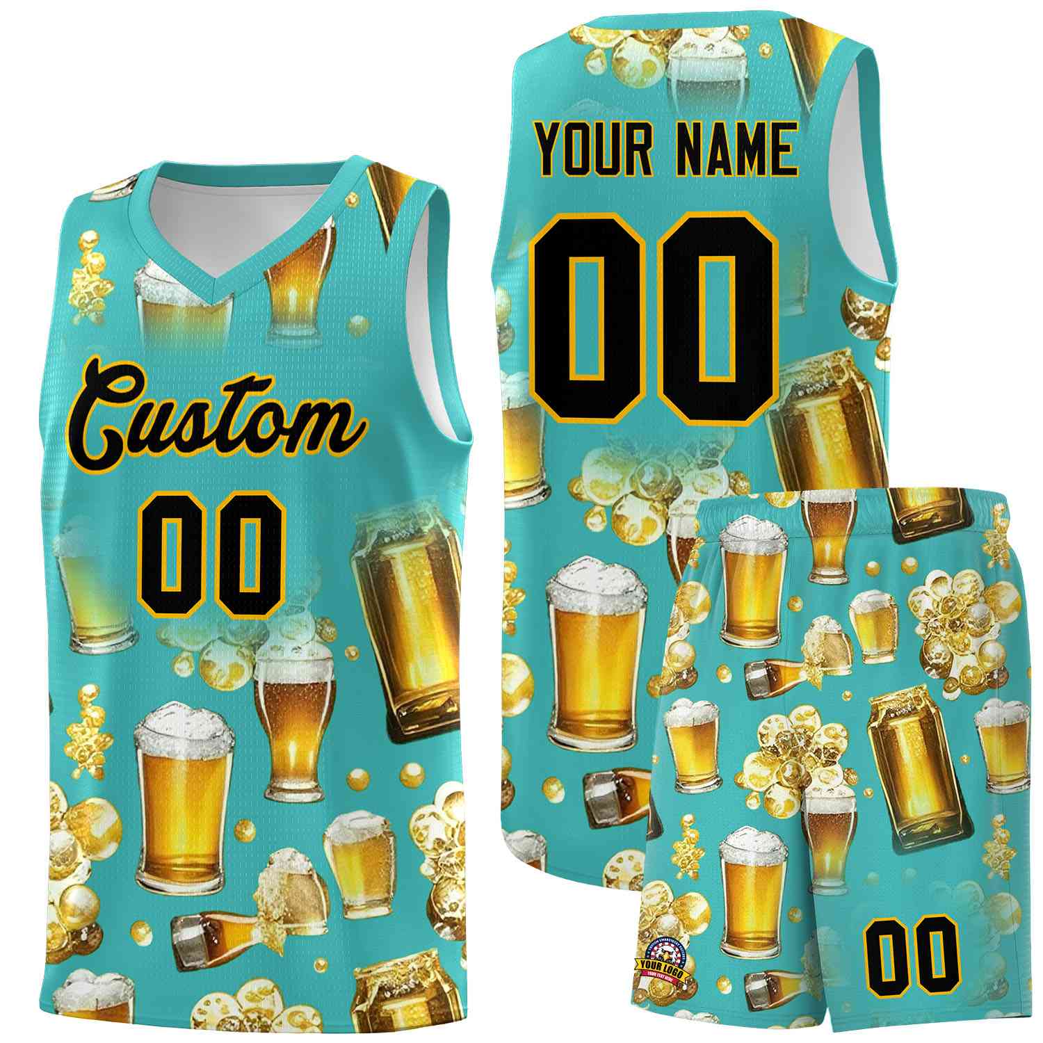 Custom Teal National Beer Day Personalized Beer Bubble Basketball Jersey | Perfect for parties | Dye-sublimation printing | KXKSHOP