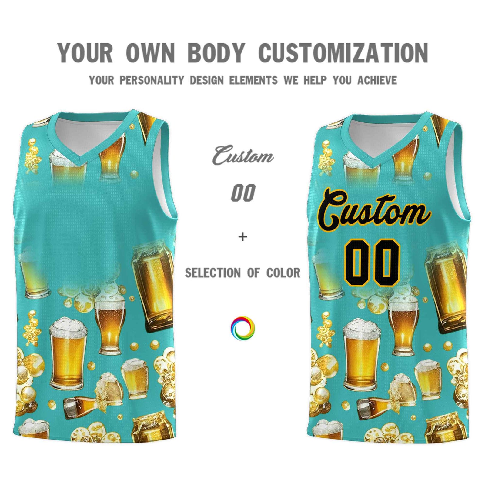 Custom Teal National Beer Day Personalized Beer Bubble Basketball Jersey | Perfect for parties | Dye-sublimation printing | KXKSHOP