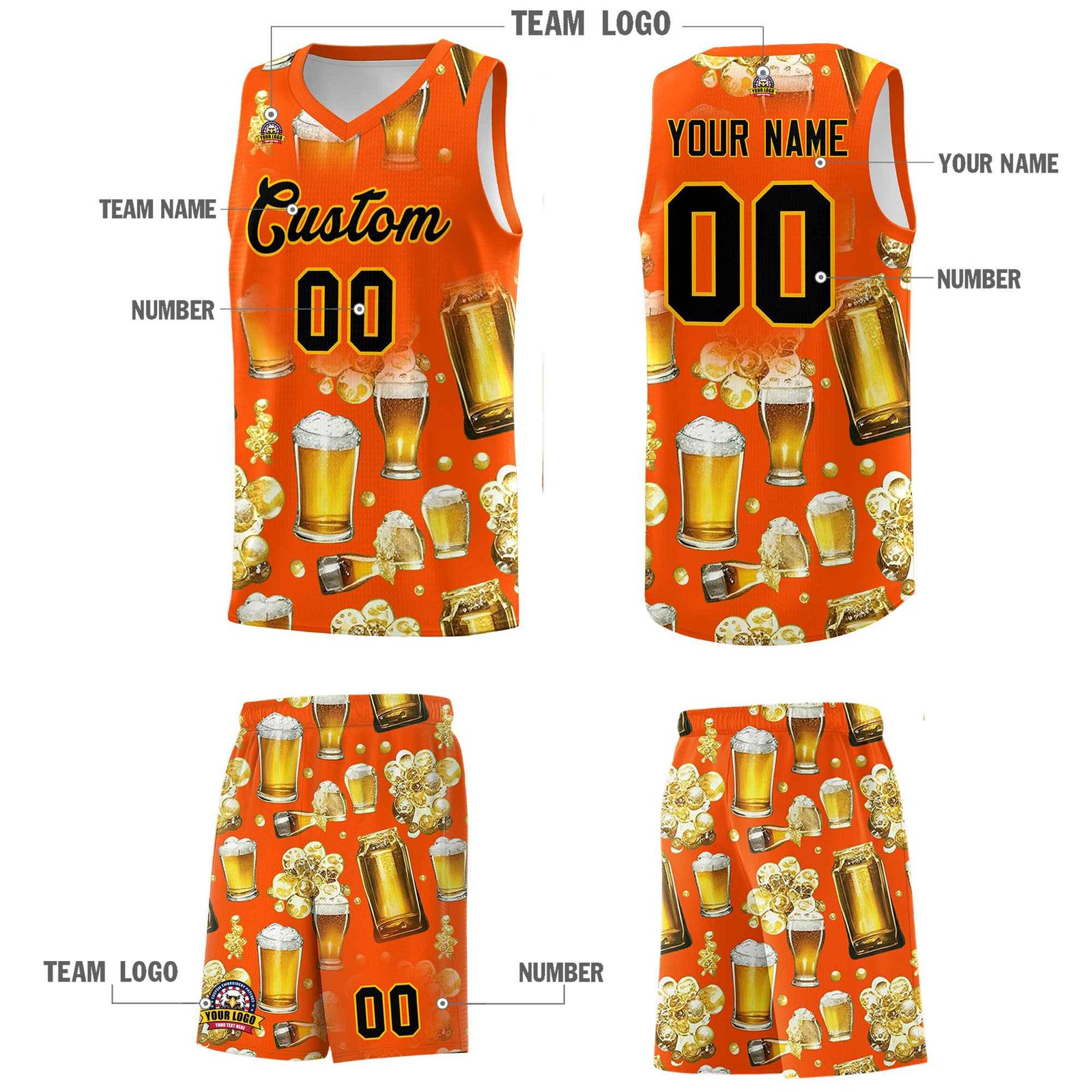 Custom Orange National Beer Day Personalized Beer Bubble Basketball Jersey | Perfect for parties | Dye-sublimation printing | KXKSHOP