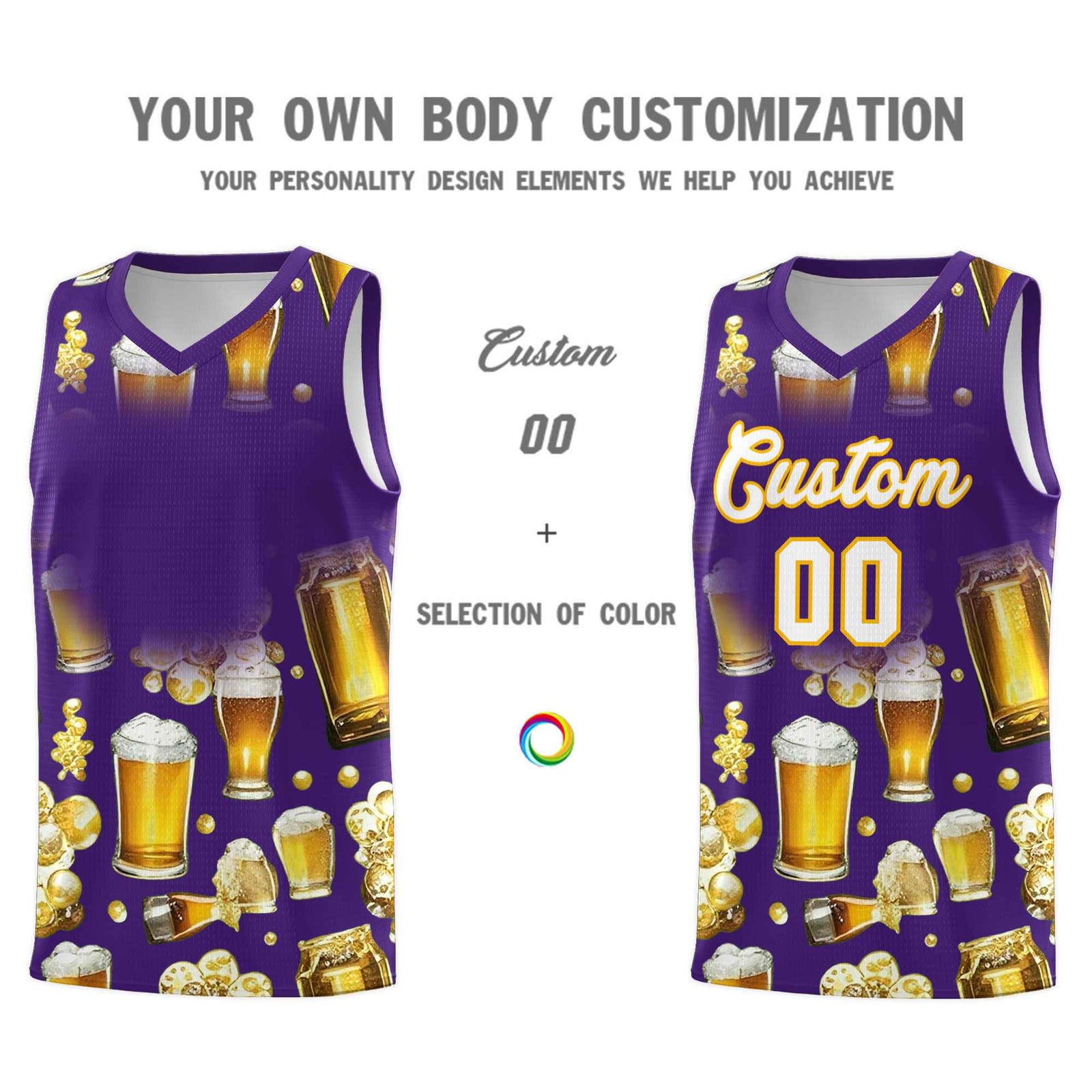 Custom Purple National Beer Day Personalized Beer Bubble Basketball Jersey | Perfect for parties | Dye-sublimation printing | KXKSHOP