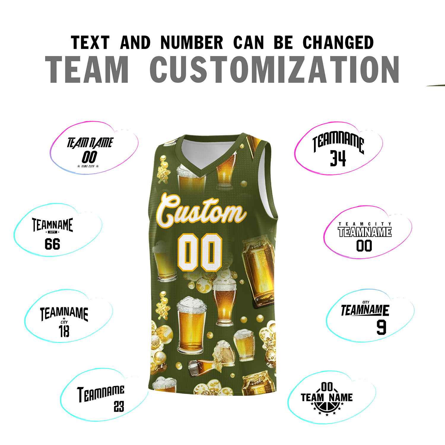Custom Olive National Beer Day Personalized Beer Bubble Basketball Jersey | Perfect for parties | Dye-sublimation printing | KXKSHOP