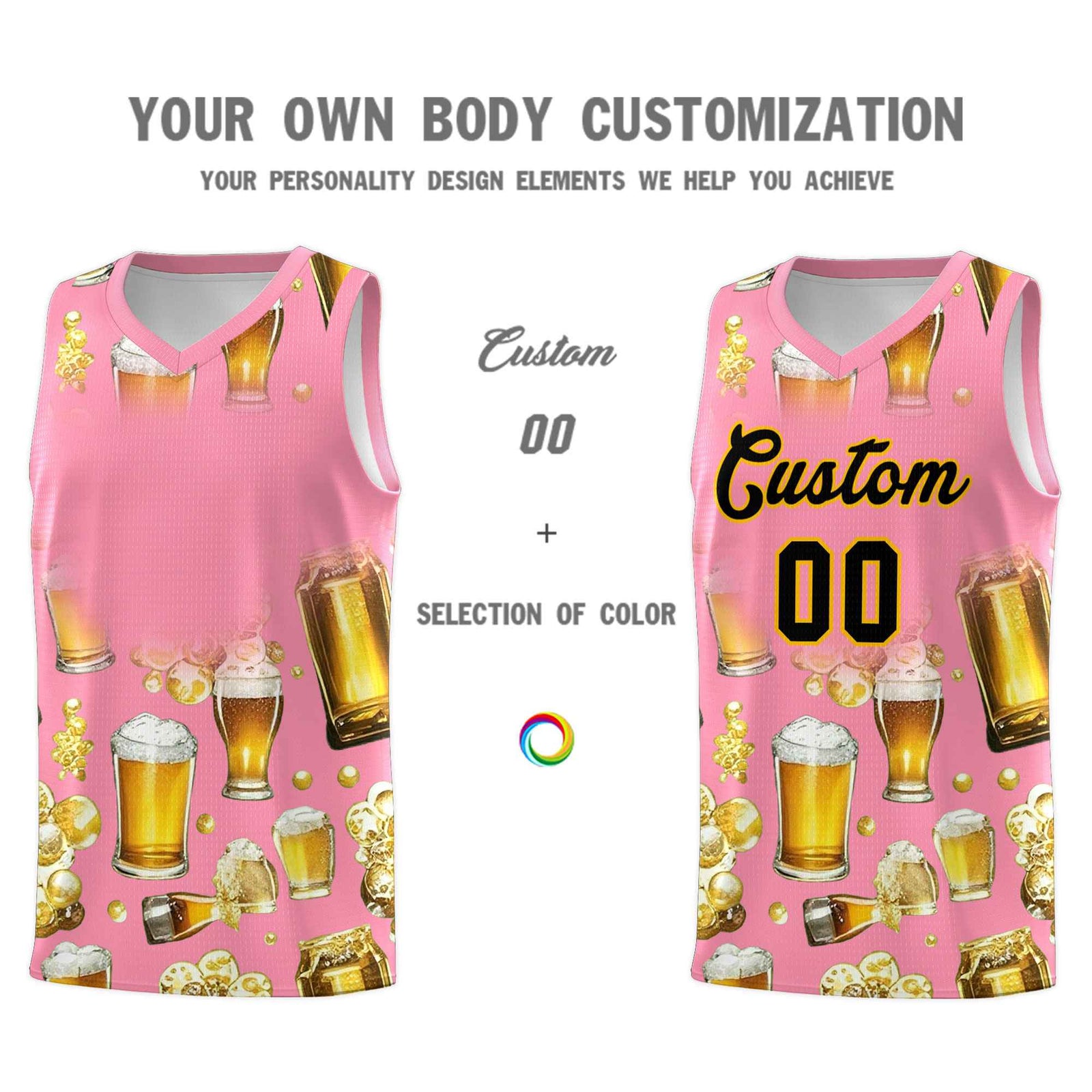 Custom Light Pink National Beer Day Personalized Beer Bubble Basketball Jersey | Perfect for parties | Dye-sublimation printing | KXKSHOP