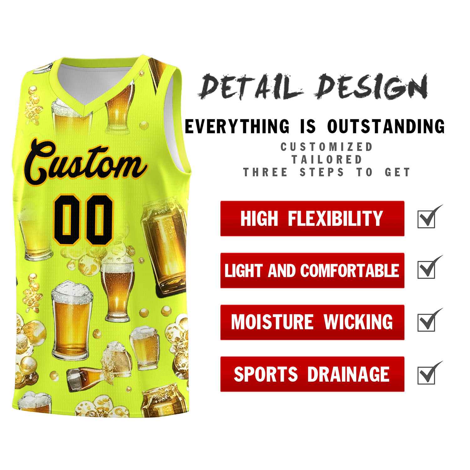 Custom Fluorescent Green National Beer Day Personalized Beer Bubble Basketball Jersey | Perfect for parties | Dye-sublimation printing | KXKSHOP