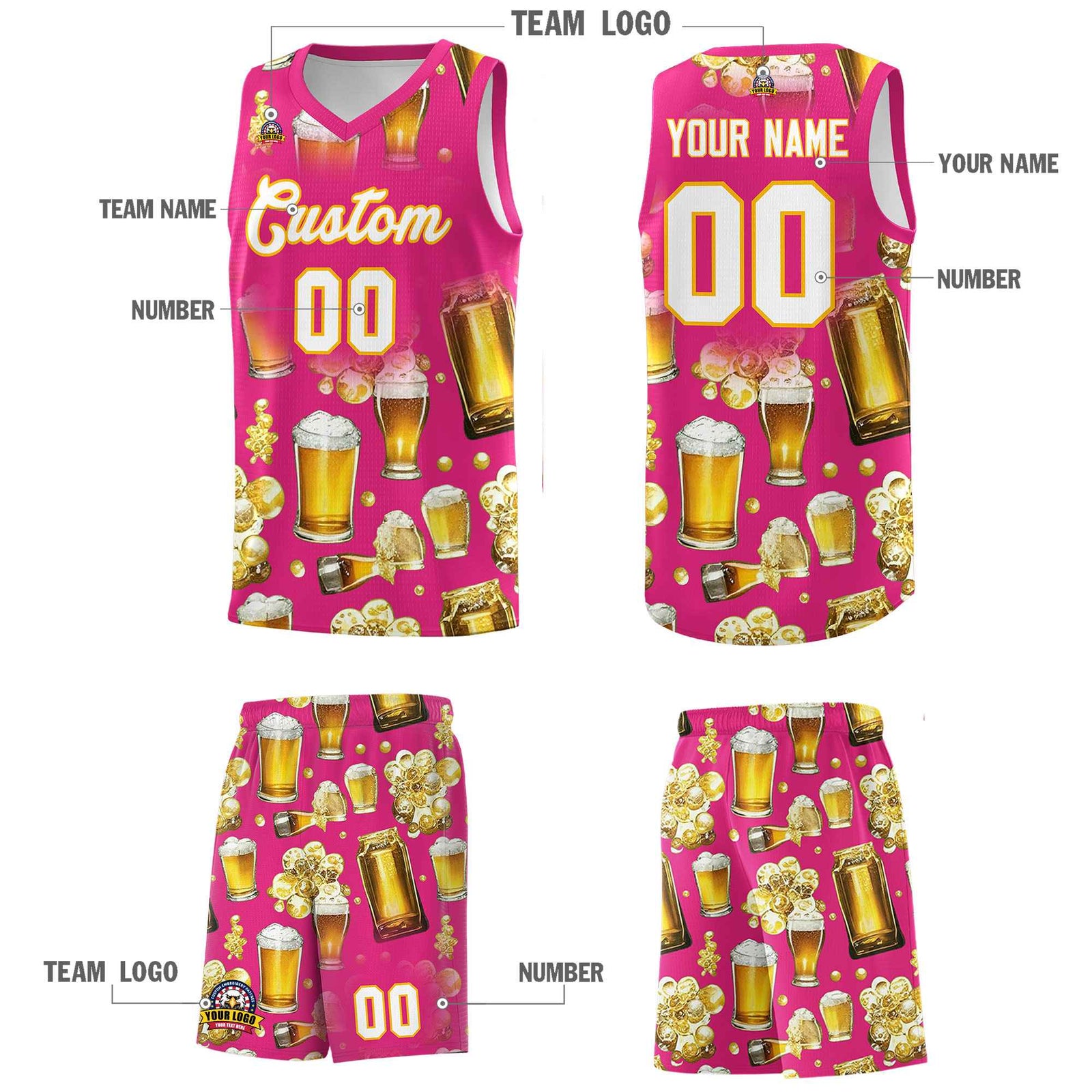 Custom Rose Red National Beer Day Personalized Beer Bubble Basketball Jersey | Perfect for parties | Dye-sublimation printing | KXKSHOP