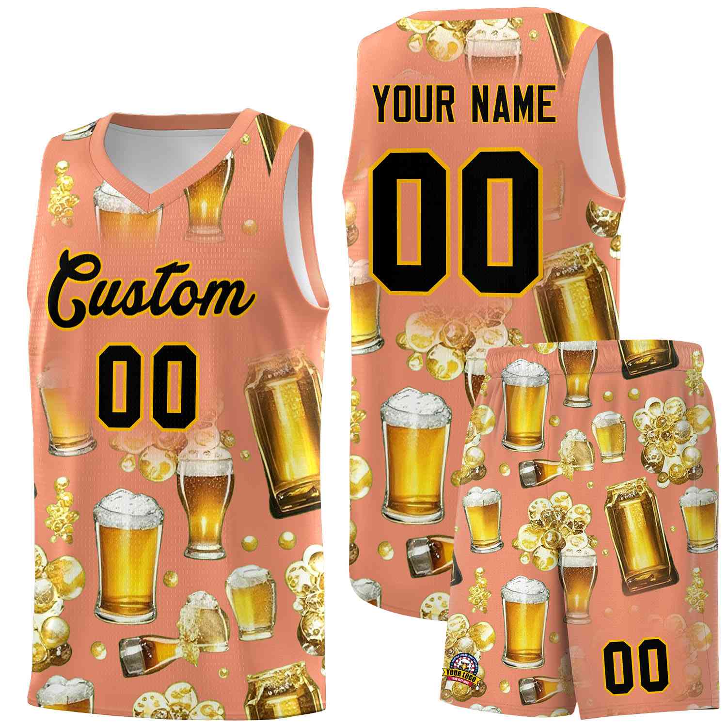 Custom Light Orange National Beer Day Personalized Beer Bubble Basketball Jersey | Perfect for parties | Dye-sublimation printing | KXKSHOP