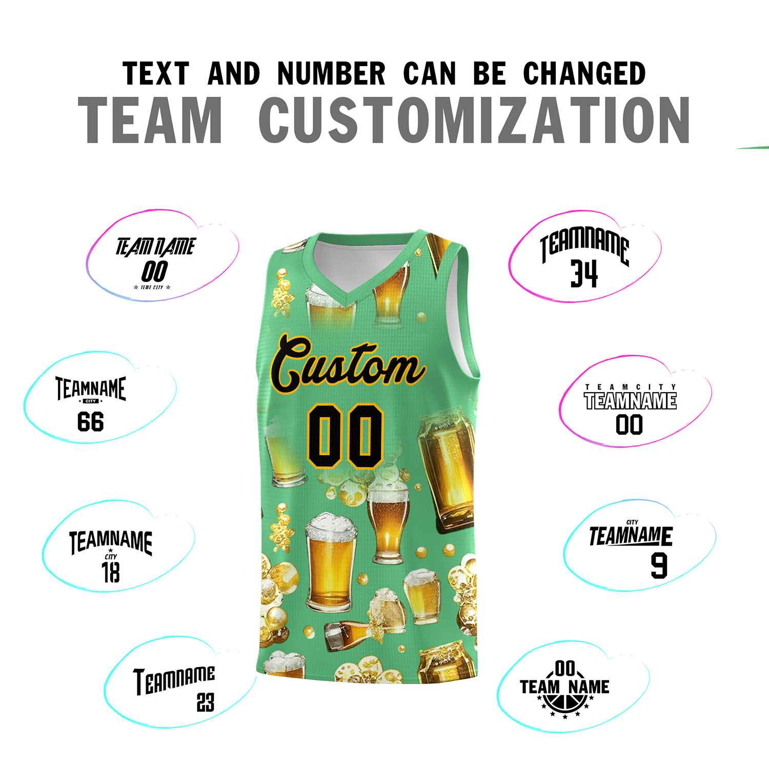 Custom Neon Green National Beer Day Personalized Beer Bubble Basketball Jersey | Perfect for parties | Dye-sublimation printing | KXKSHOP