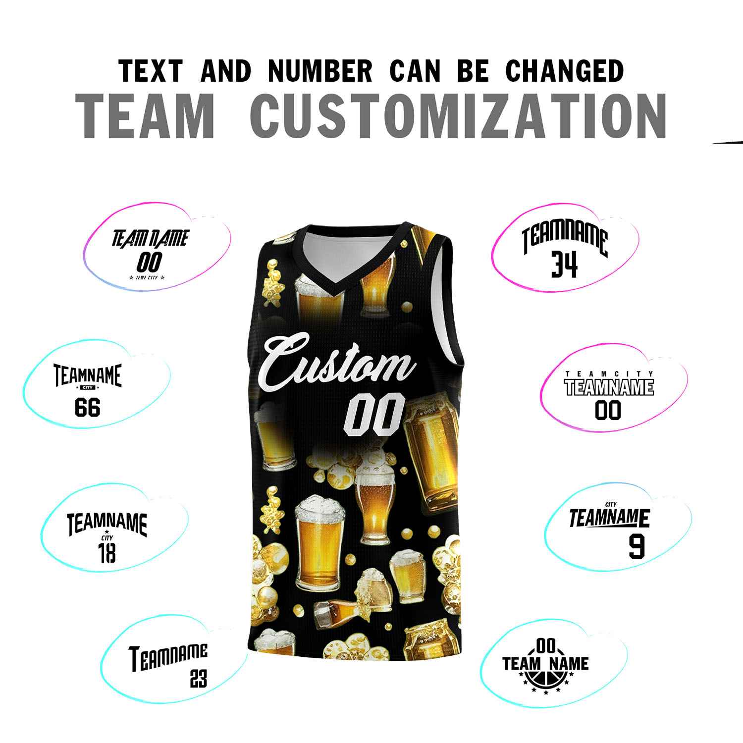 Custom Black National Beer Day Personalized Beer Bubble Basketball Jersey | Perfect for parties | Dye-sublimation printing | KXKSHOP