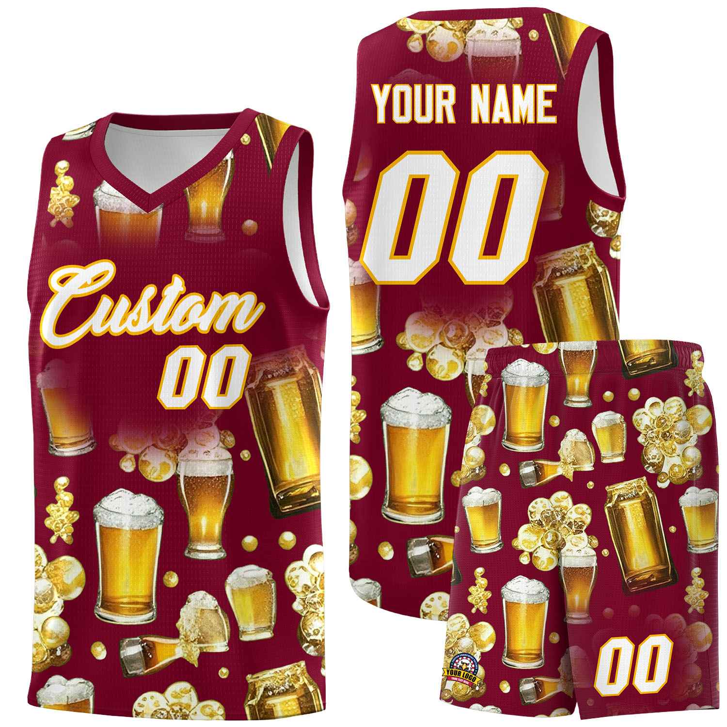 Custom Crimson National Beer Day Personalized Beer Bubble Basketball Jersey | Perfect for parties | Dye-sublimation printing | KXKSHOP