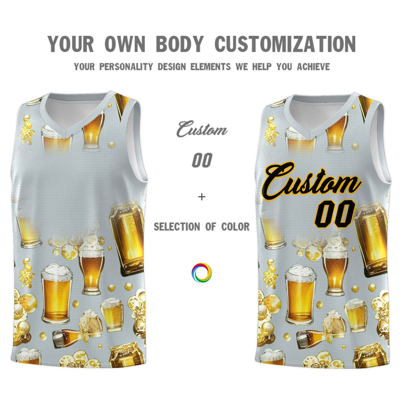 Custom Silver National Beer Day Personalized Beer Bubble Basketball Jersey | Perfect for parties | Dye-sublimation printing | KXKSHOP