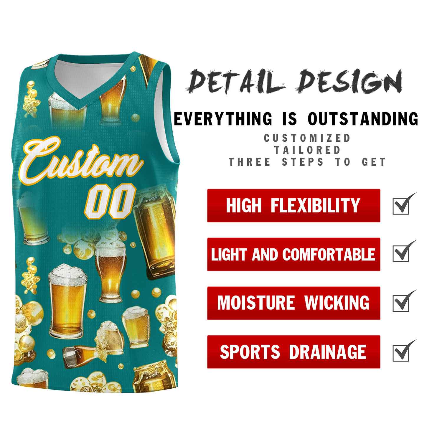 Custom Teal National Beer Day Personalized Beer Bubble Basketball Jersey | Perfect for parties | Dye-sublimation printing | KXKSHOP