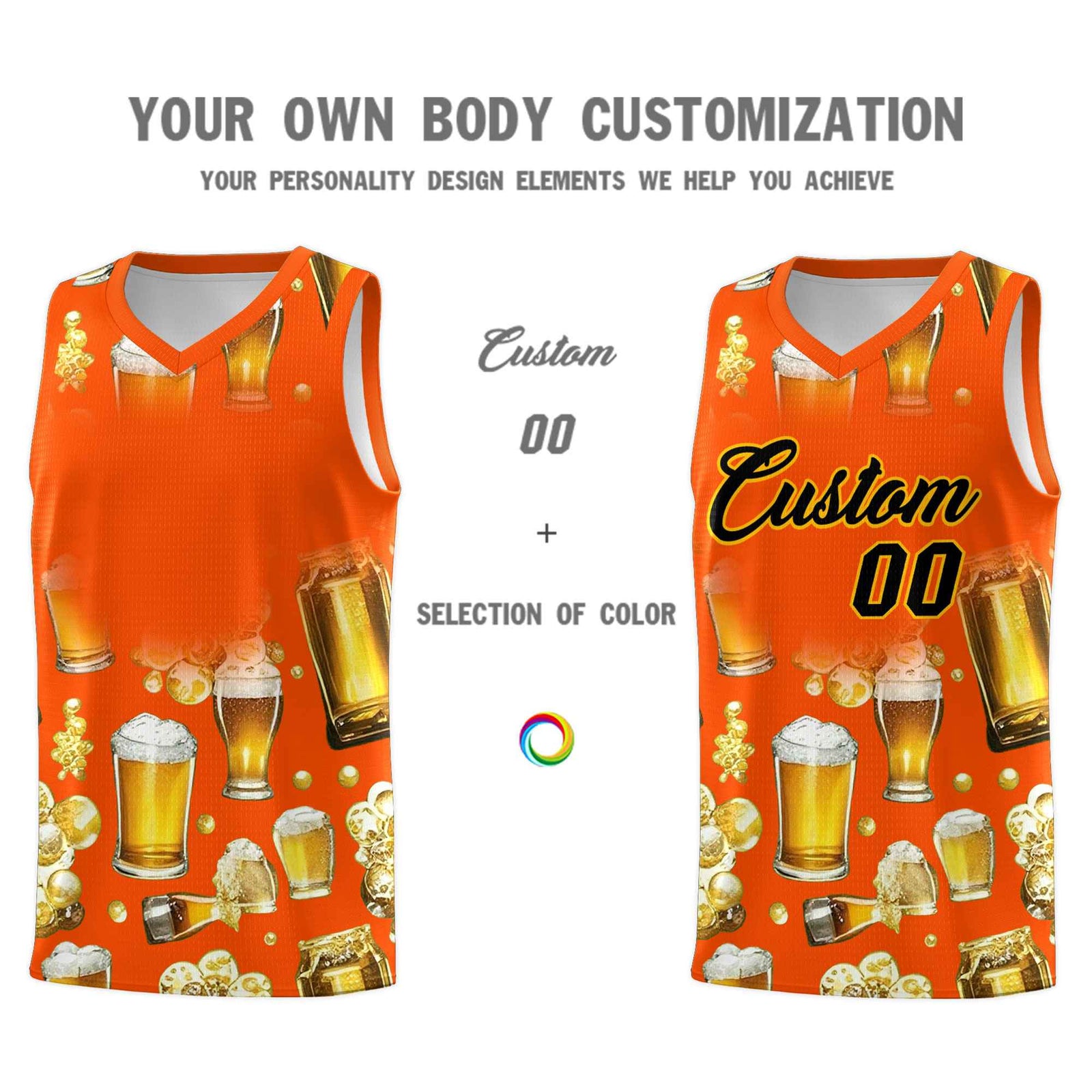 Custom Orange National Beer Day Personalized Beer Bubble Basketball Jersey | Perfect for parties | Dye-sublimation printing | KXKSHOP