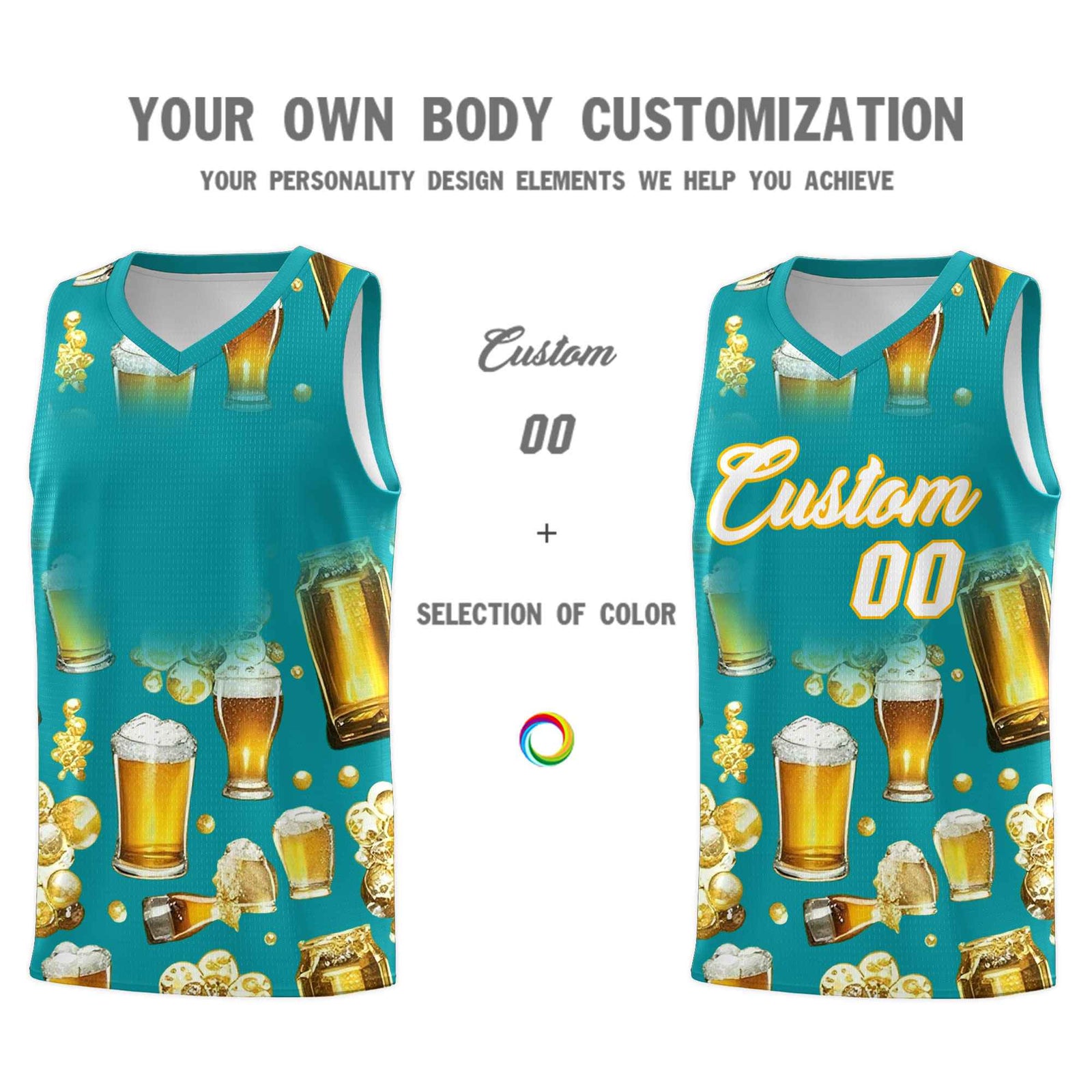 Custom Teal National Beer Day Personalized Beer Bubble Basketball Jersey | Perfect for parties | Dye-sublimation printing | KXKSHOP