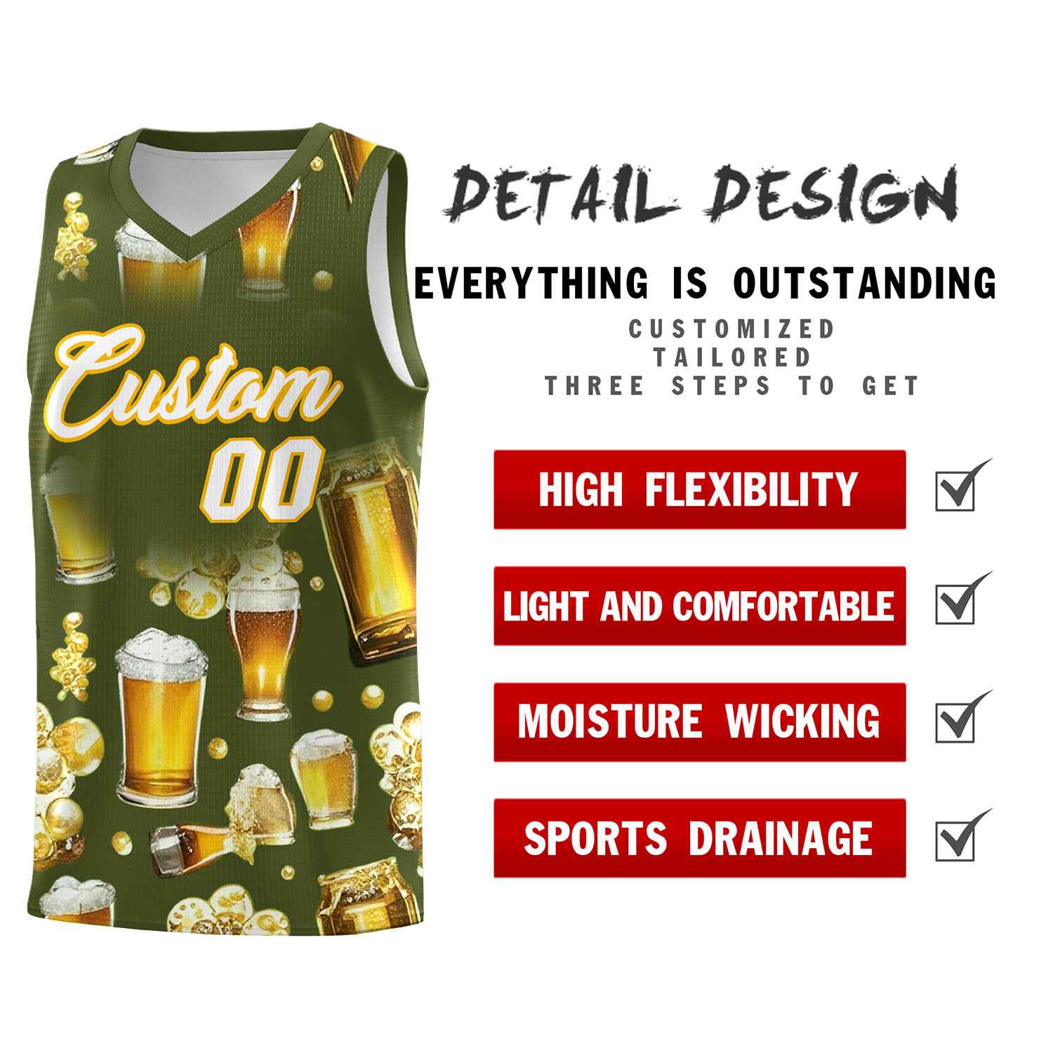 Custom Olive National Beer Day Personalized Beer Bubble Basketball Jersey | Perfect for parties | Dye-sublimation printing | KXKSHOP