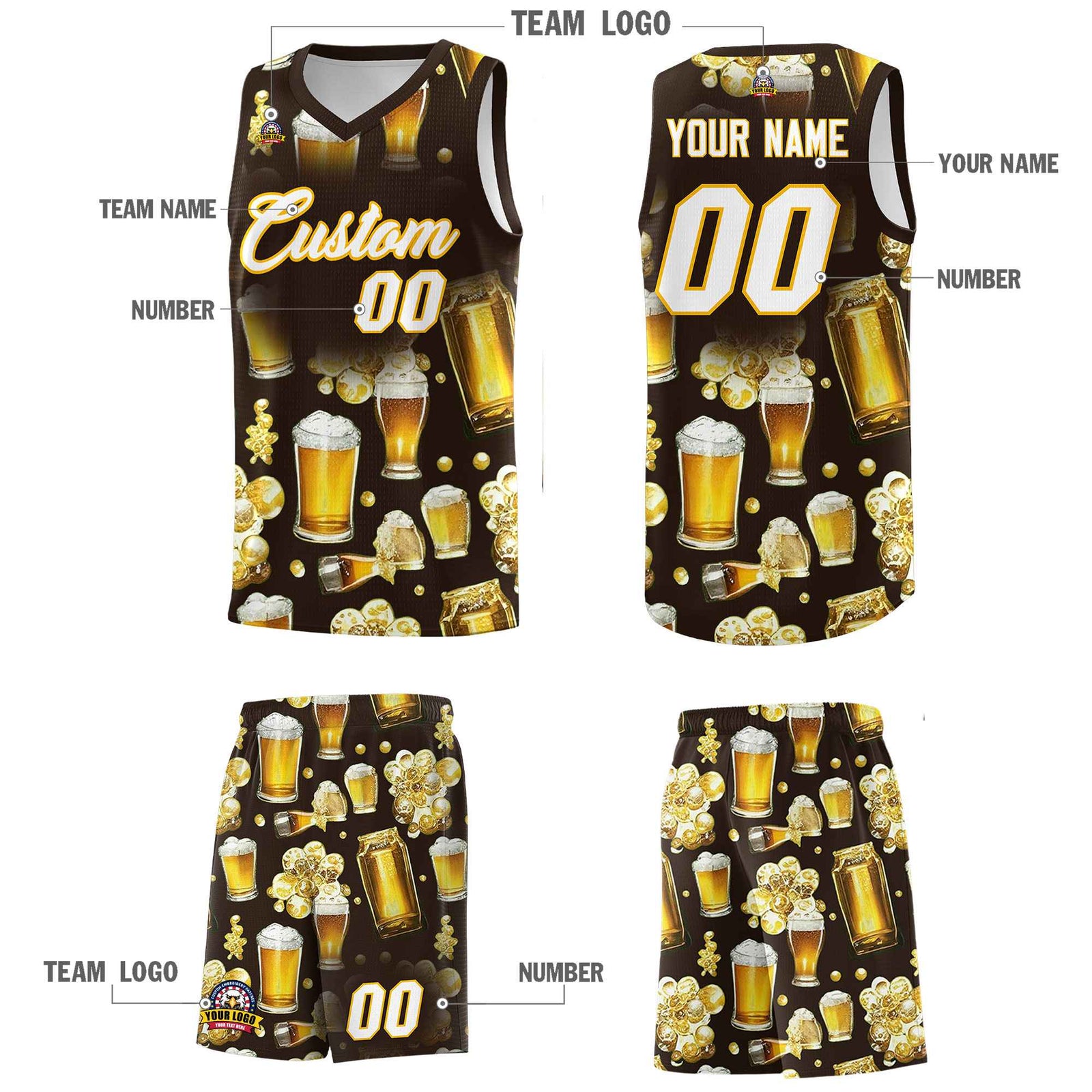 Custom Brown National Beer Day Personalized Beer Bubble Basketball Jersey | Perfect for parties | Dye-sublimation printing | KXKSHOP