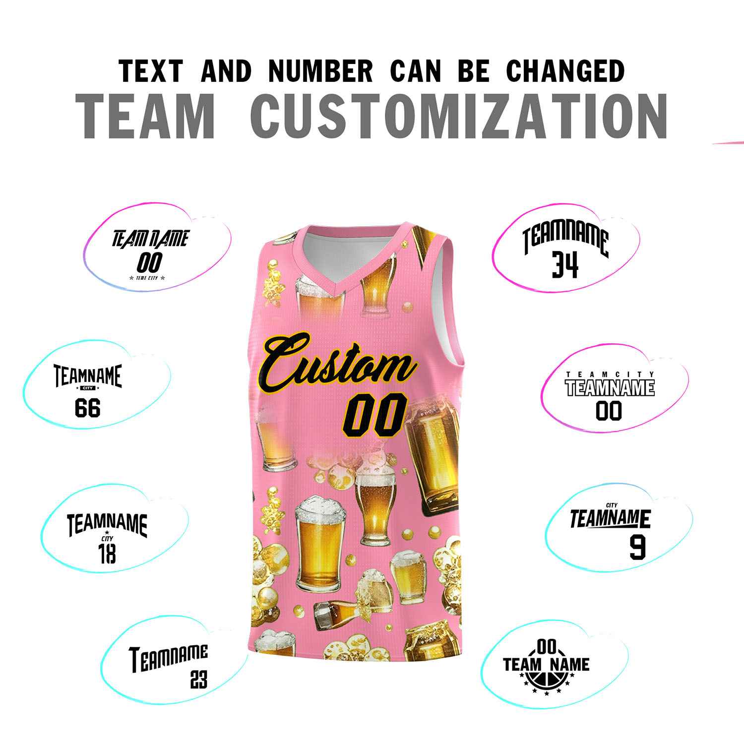 Custom Light Pink National Beer Day Personalized Beer Bubble Basketball Jersey | Perfect for parties | Dye-sublimation printing | KXKSHOP