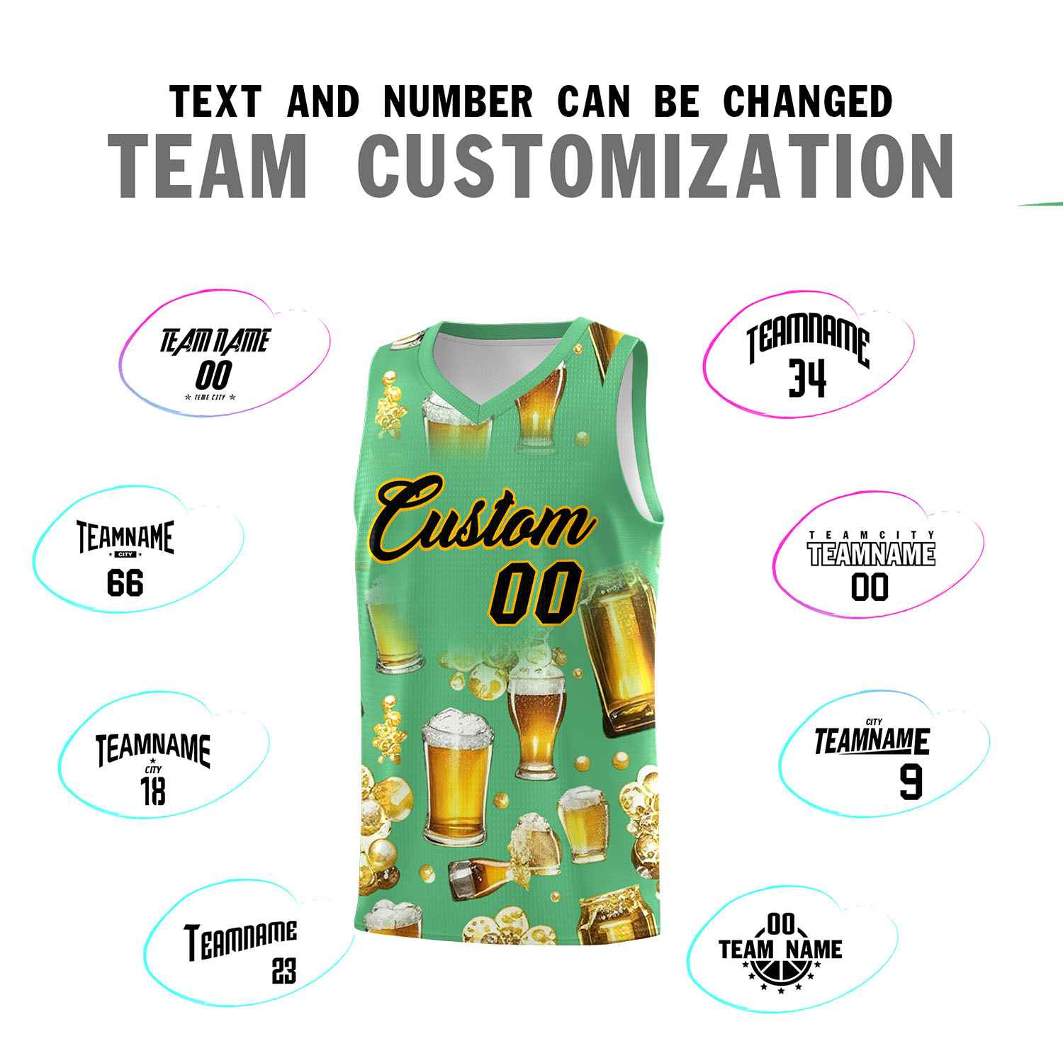 Custom Neon Green National Beer Day Personalized Beer Bubble Basketball Jersey | Perfect for parties | Dye-sublimation printing | KXKSHOP