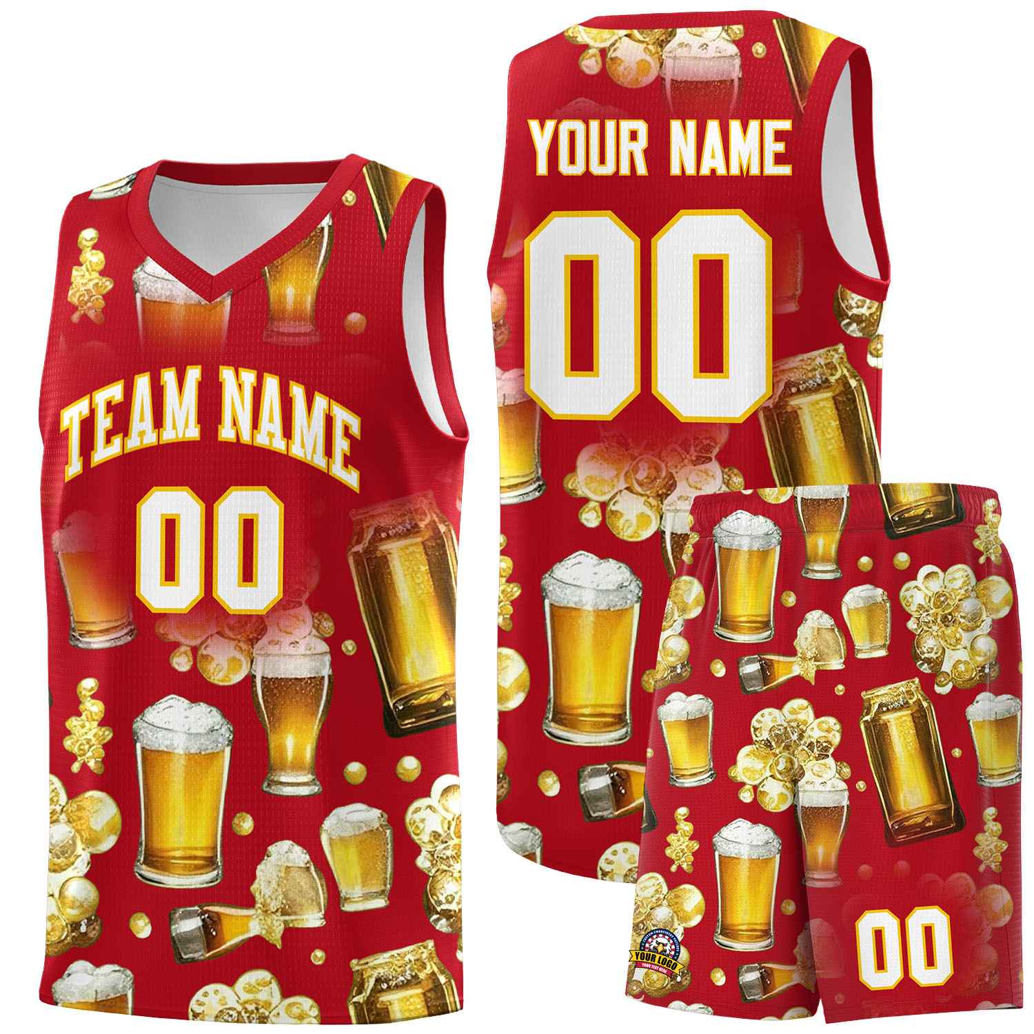Custom Red National Beer Day Personalized Beer Bubble Basketball Jersey | Perfect for parties | Dye-sublimation printing | KXKSHOP